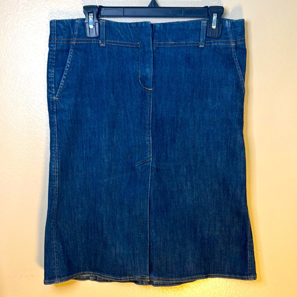 Theory Classic Blue Denim Front Pleat Skirt